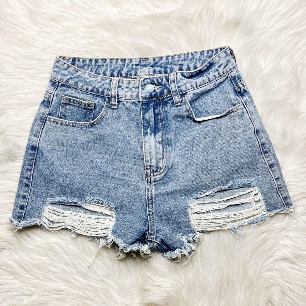 SHEIN High Waist Distressed Cut Off shorts Medium Wash Size Small